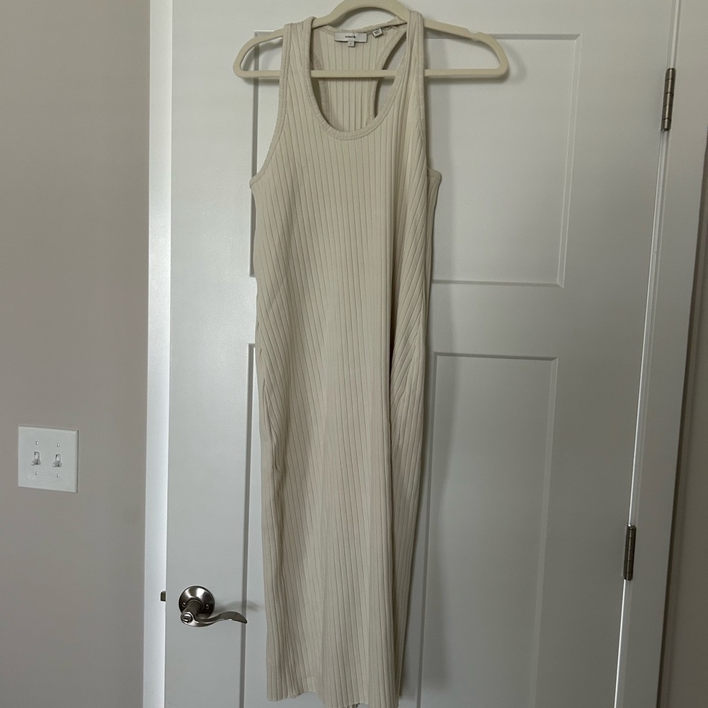 Sleeveless oatmeal rubbed midi tank dress